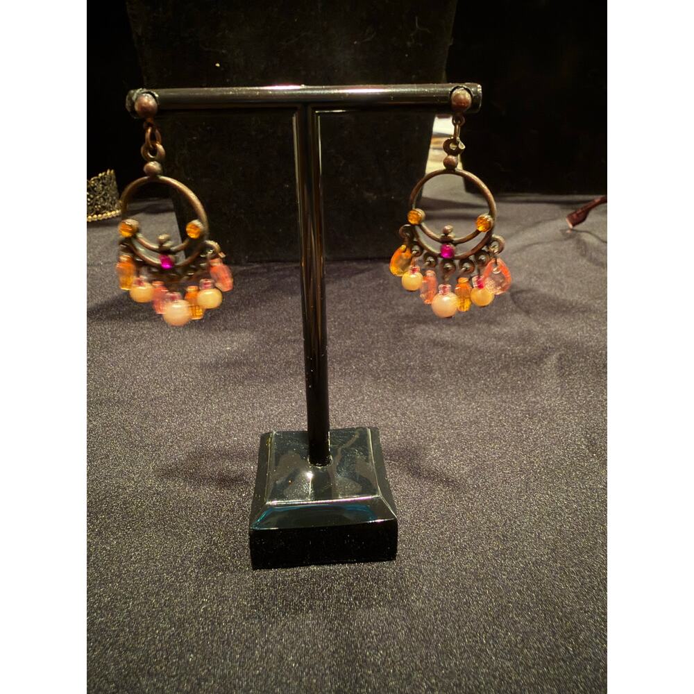 Jewelry lot 3 pieces necklace, bracelet and pair of earrings all in brass tone